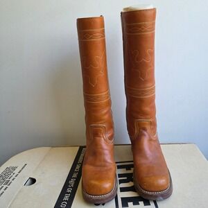 Frye Vintage 70s Leather Campus Boots Tan Western Tall Square Toe 8171 Womens 6B